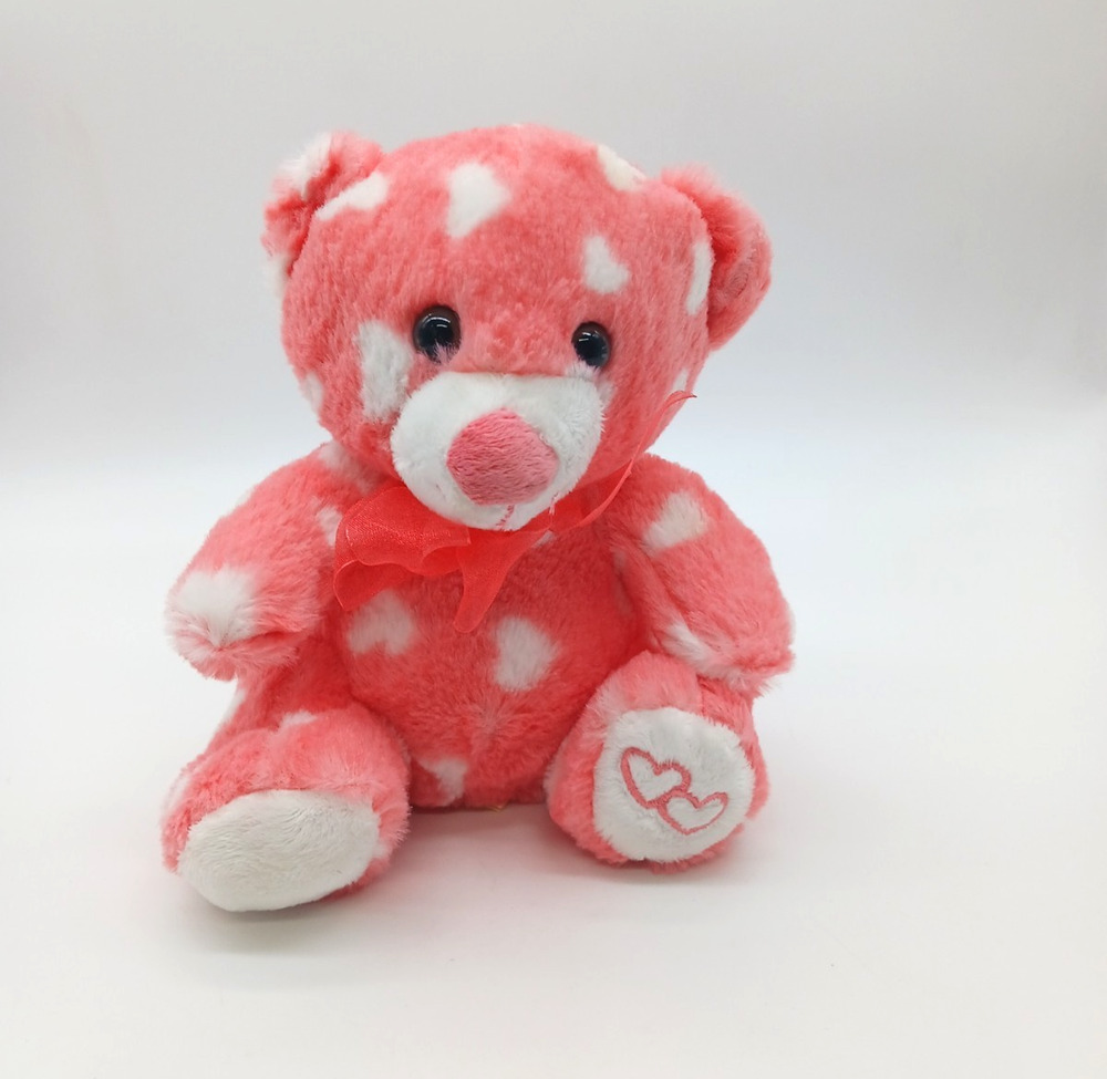 7" Way to Celebrate Pink Teddy Bear Plush White Hearts Valentine's Day Love Gift
